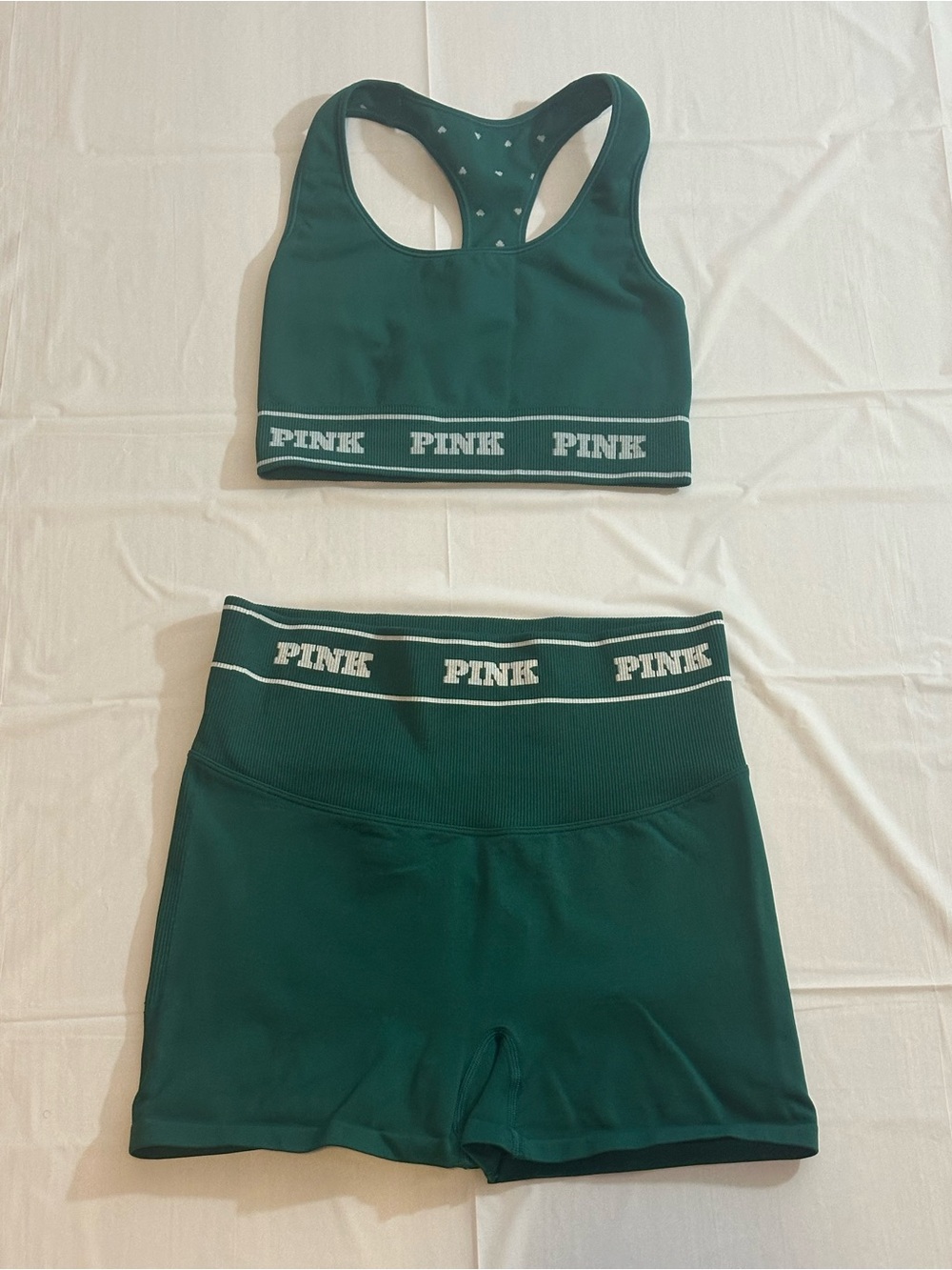 PINK Victoria's Secret Dark Green Racerback Sports Bra & High-Waist Shorts
